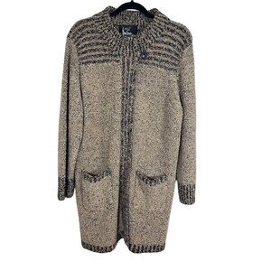 Monto Sweater Women M Tan Chunky Knit Striped Neutral Classic Old Money Preppy